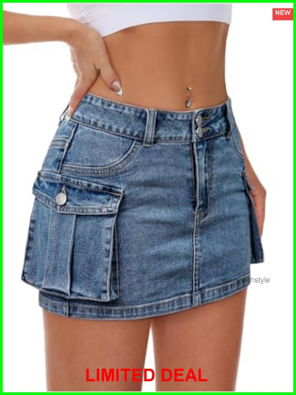 Women Low Rise Denim Mini Skirt Y2K Flap Pockets Bodycon